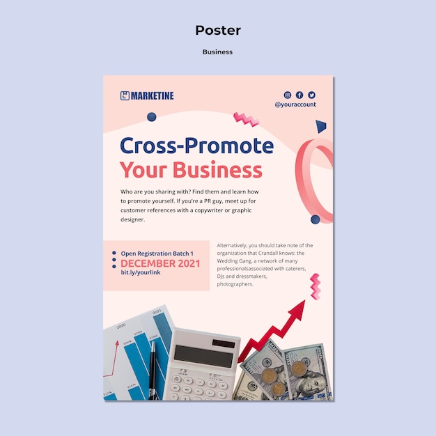 Free PSD poster template for marketing business with geometric shapes