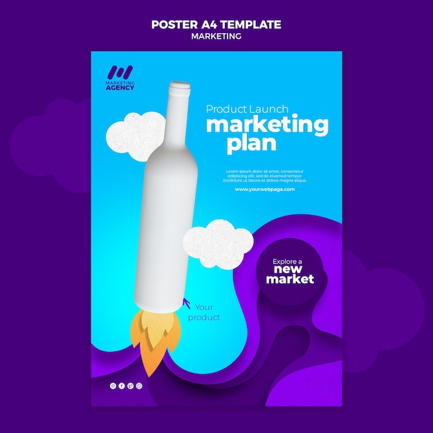 Free PSD poster template for marketing company with product