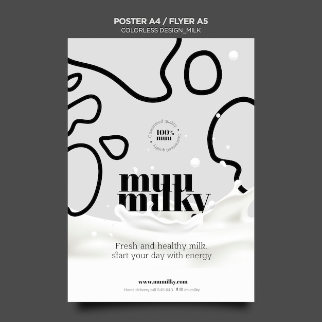 Poster template for milk with colorless design