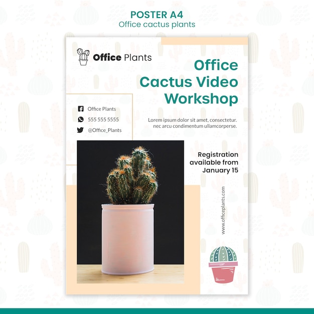 Free PSD poster template for office workspace plants