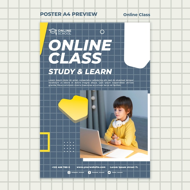 Poster template for online classes with child