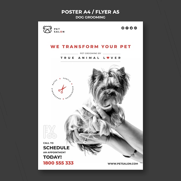 Poster template for pet grooming company