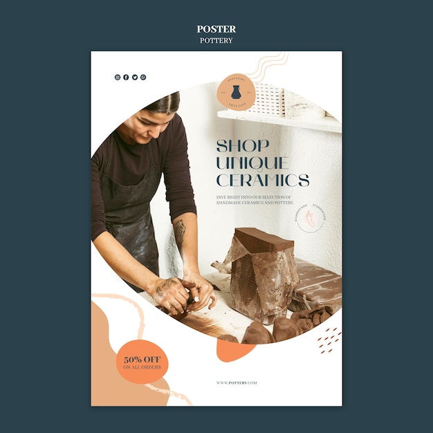 Free PSD poster template for pottery with clay vessels