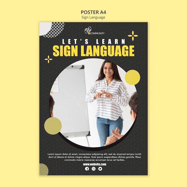 Free PSD poster template for sign language communication