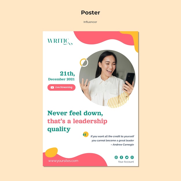 Free PSD poster template for social media female influencer