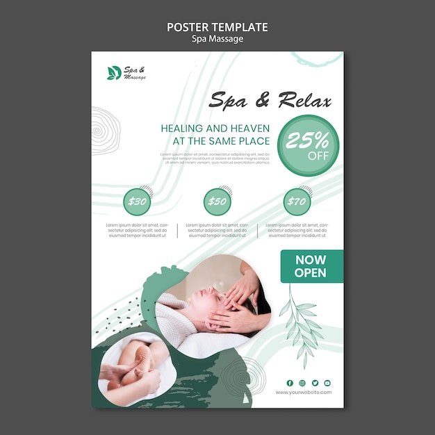 Free PSD poster template for spa massage with woman