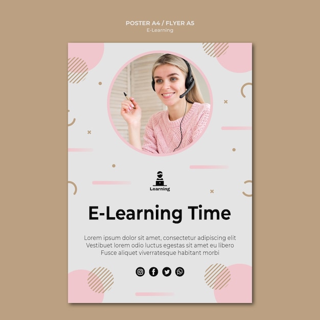 Бесплатный PSD Концепция электронного обучения в стиле шаблона плаката