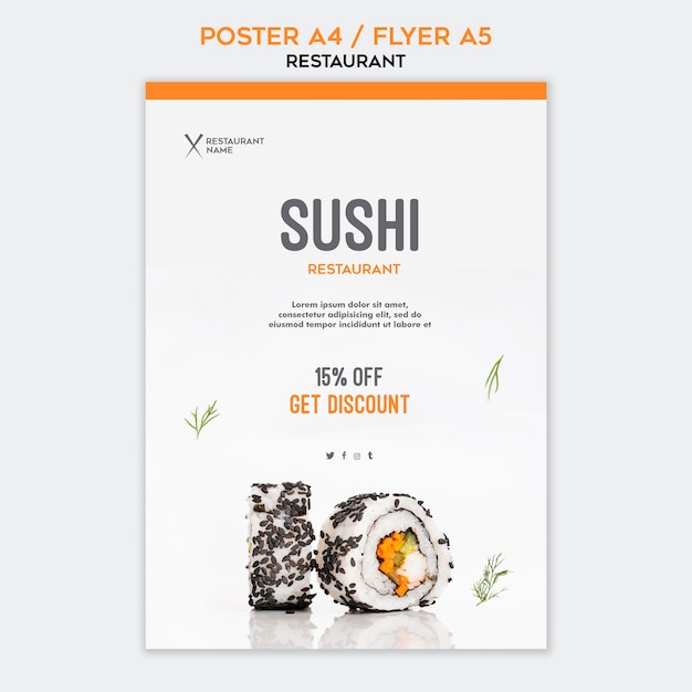 Free PSD poster template sushi restaurant