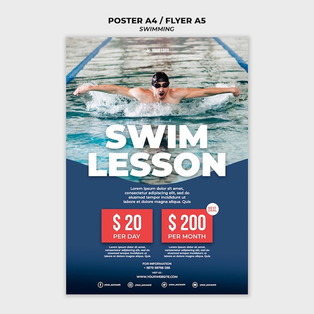 Modello di poster per lezioni di nuoto