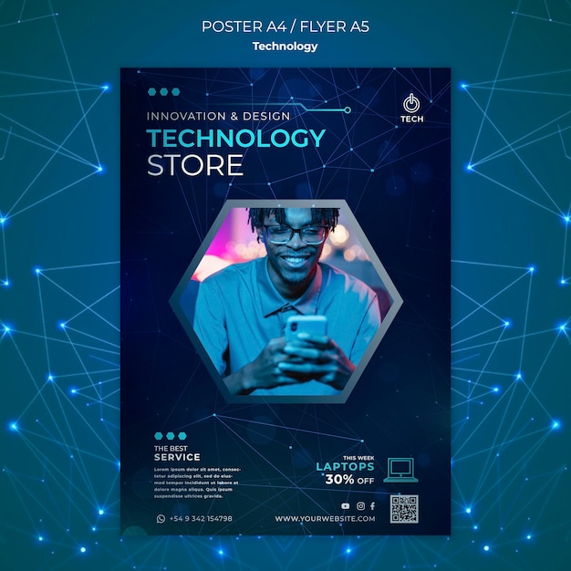 Free PSD poster template for techno store