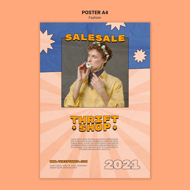 Free PSD poster template for thrift shop fashion sale