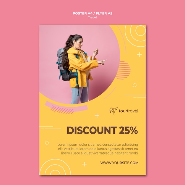 Free PSD poster template for traveling with discount