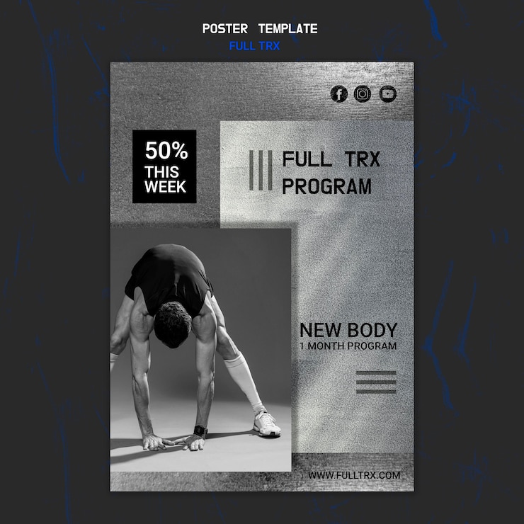 Free PSD poster template for trx workout with male athlete