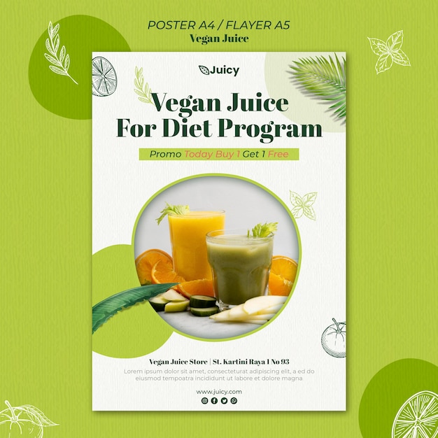 Free PSD poster template for vegan juice delivery company