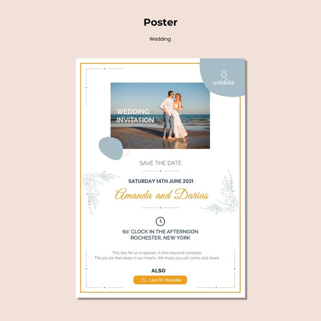 Poster template for wedding ceremony with bride and groom