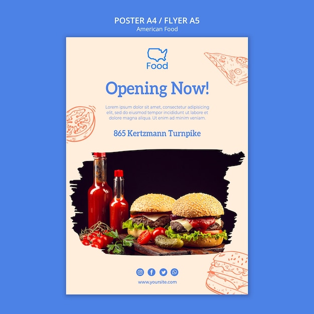 Free PSD poster template with american food design