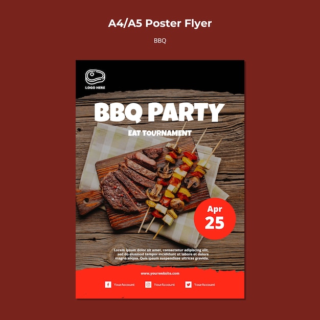 Free PSD poster template with barbeque concept