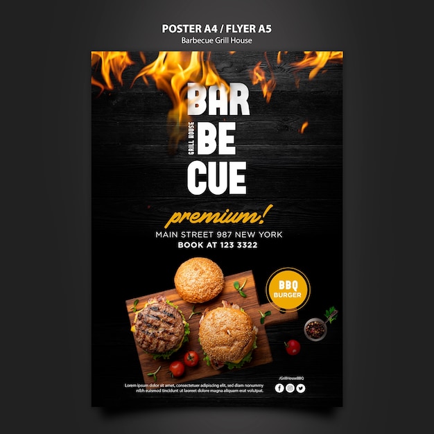 PSD gratuito modello di poster con design barbecue