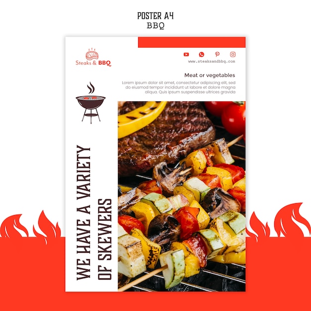 Free PSD poster template with bbq concept