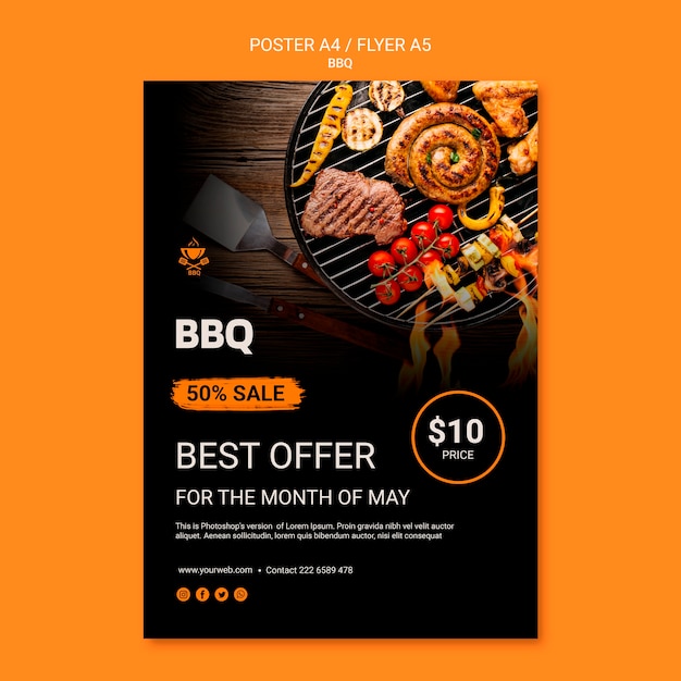 Free PSD poster template with bbq concept