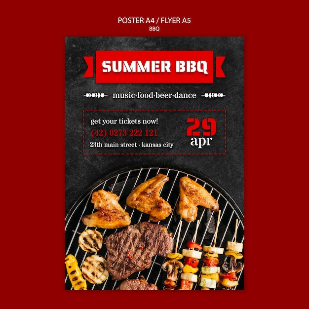 PSD gratuito modello di poster con barbecue