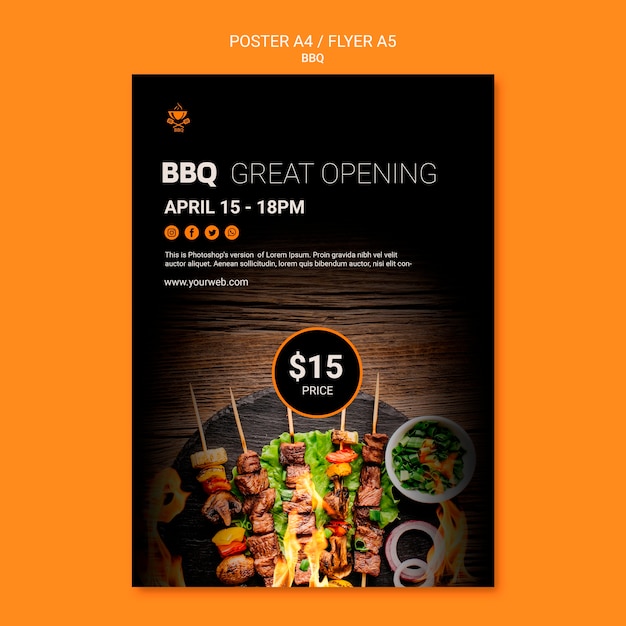 PSD gratuito modello di poster con barbecue