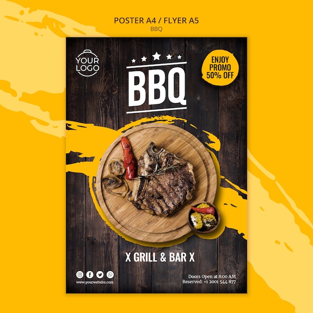 Free PSD poster template with bbq