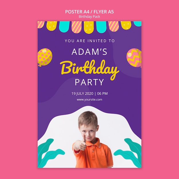 Free PSD poster template with birthday party concept