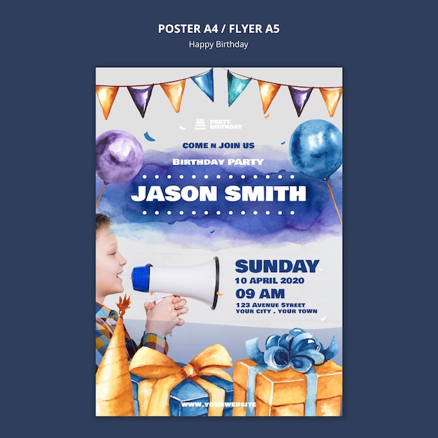 Free PSD poster template with birthdday party