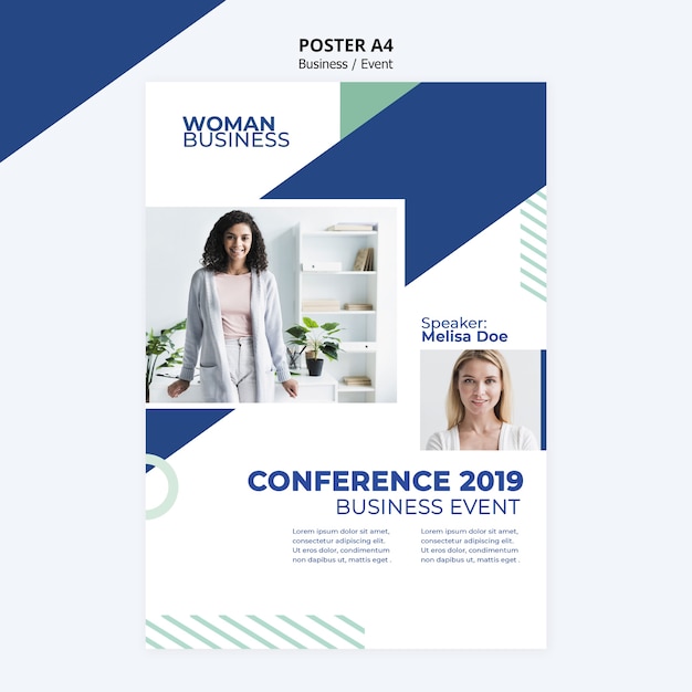 Poster template with business woman concept