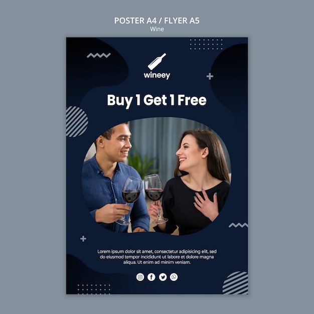 Free PSD poster template with couple for winery