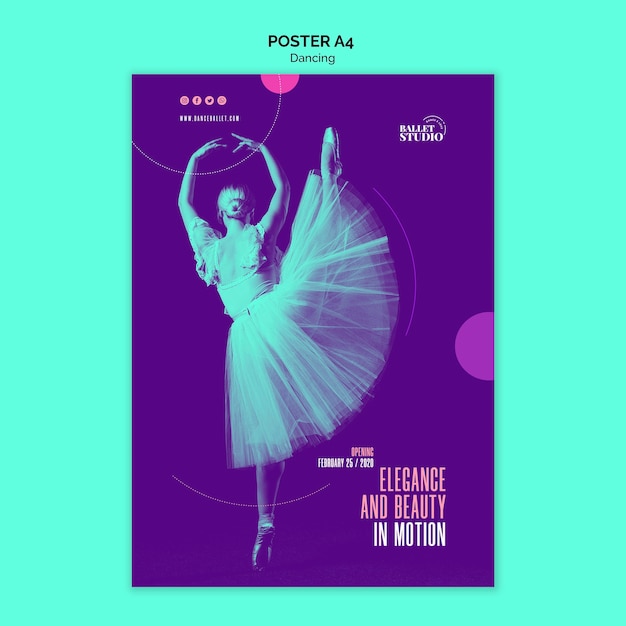 Free PSD poster template with dancing concept