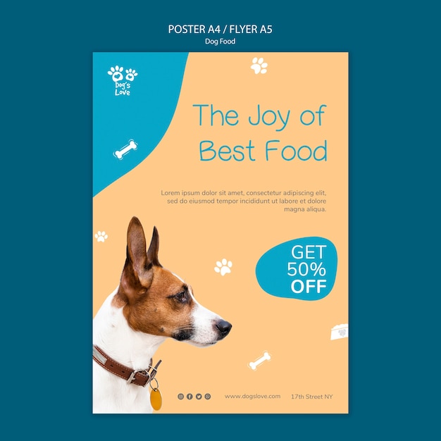 Free PSD poster template with dog food theme