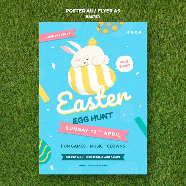 Free PSD poster template with easter day theme