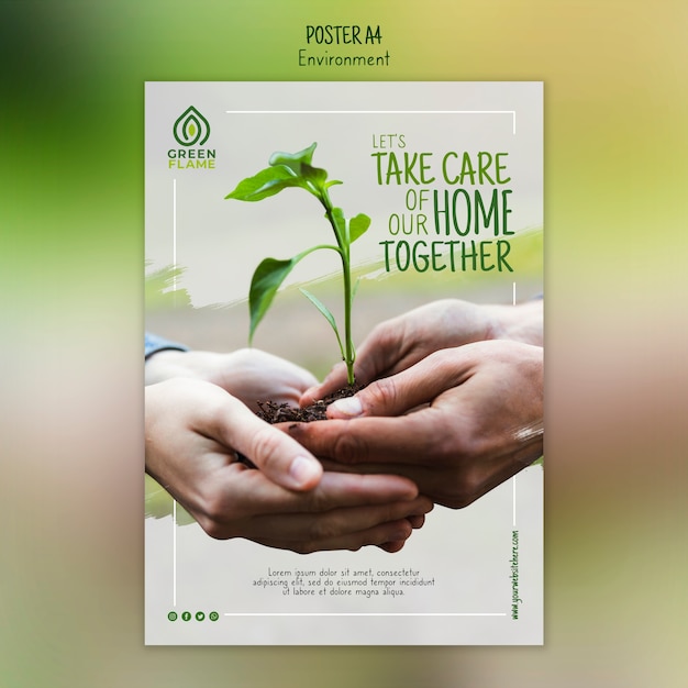 Poster template with hands holding plant together