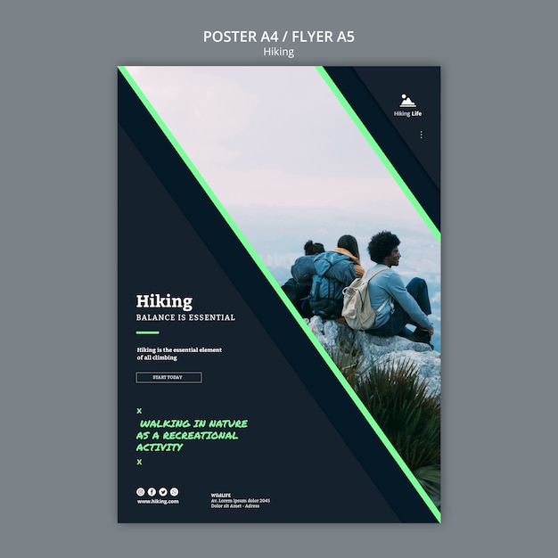 Free PSD poster template with hiking concept