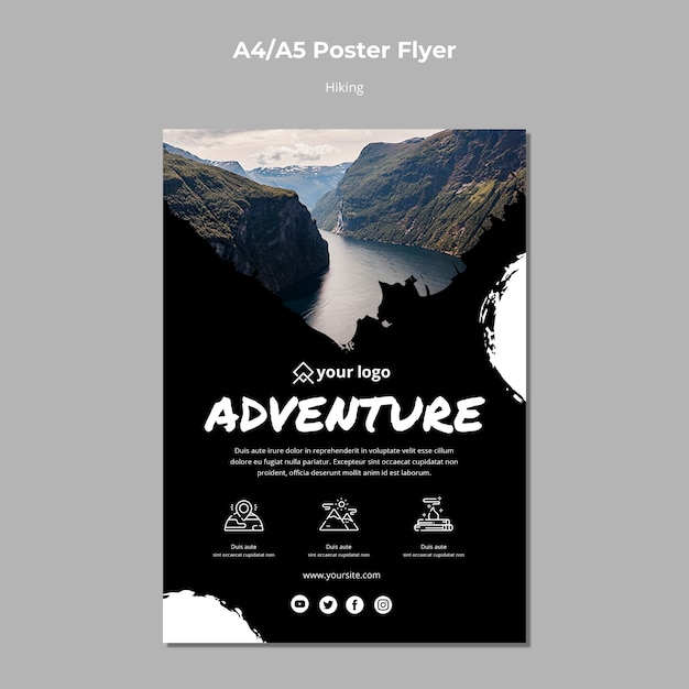 Free PSD poster template with hiking design