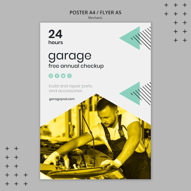 Free PSD poster template with mechanic concept