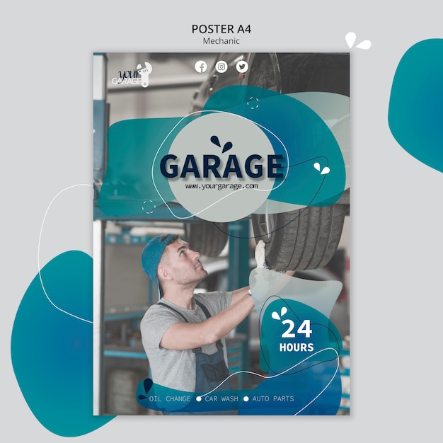 Free PSD poster template with mechanic theme