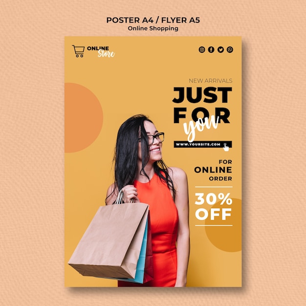 Бесплатный PSD Шаблон постера с онлайн продажей моды