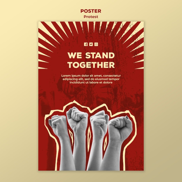 Poster template with protesting for human rights Free Psd