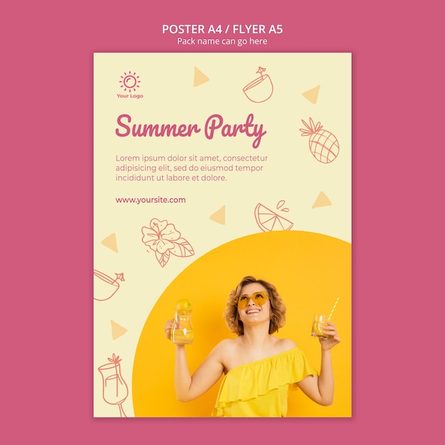 無料PSD 夏のパーティーのデザインのポスターテンプレート