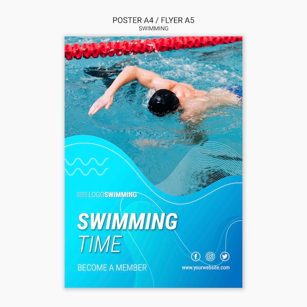 Free PSD poster template with swimming