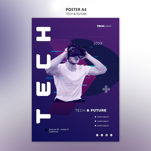 Free PSD poster template with technology concept