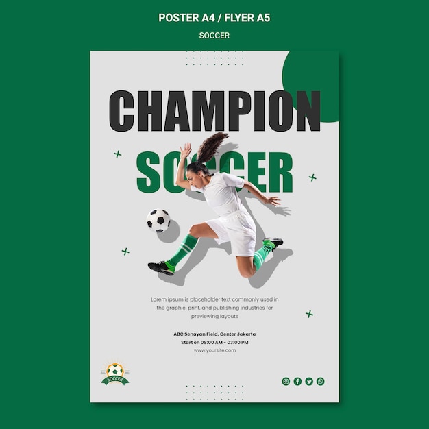 PSD gratuito modello di poster per campionato di calcio femminile