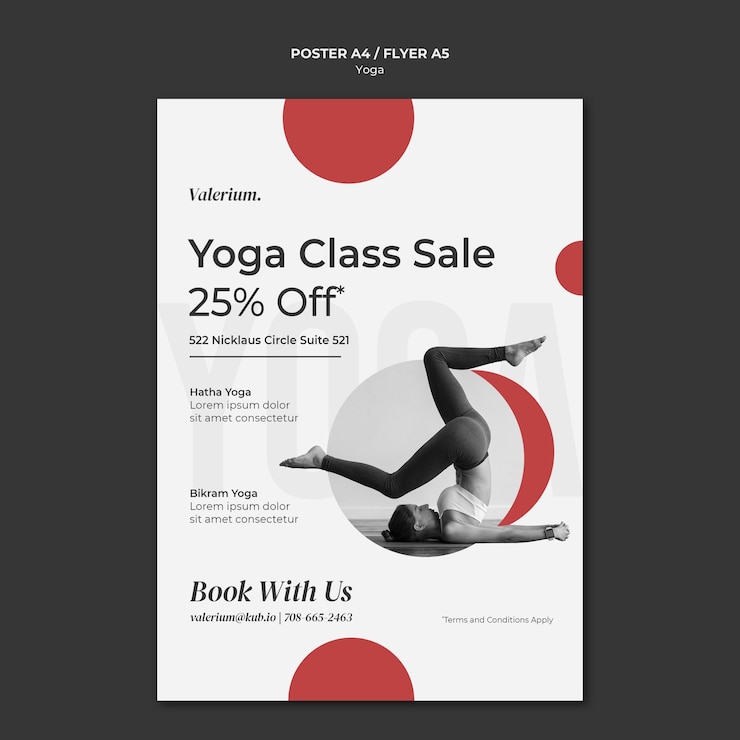 Free PSD poster template for yoga class with female instructor