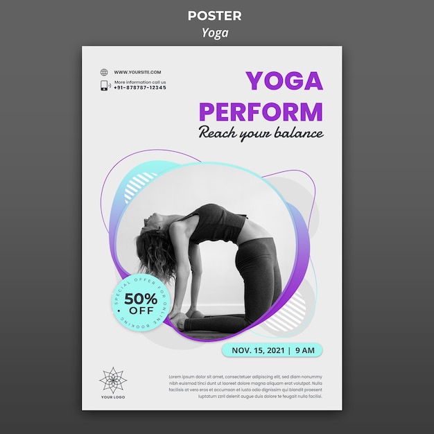 PSD gratuito modello di poster per lezioni di yoga