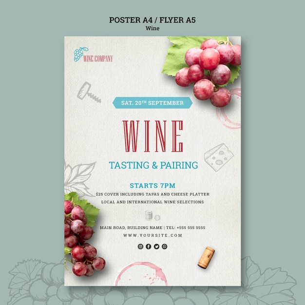 PSD gratuito poster per degustazione di vini