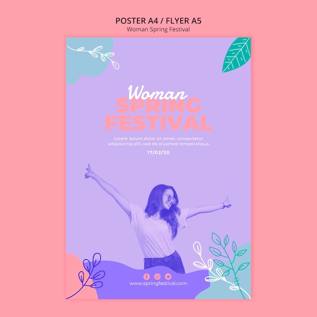 Free PSD poster with woman spring festival concept