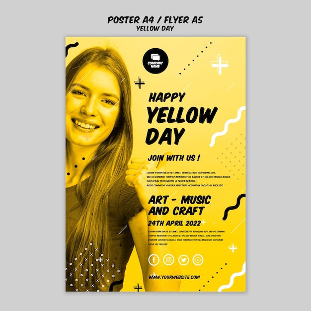 Бесплатный PSD Плакат в стиле желтого дня